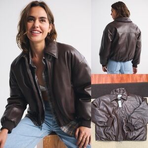Abercrombie & Fitch Vegan Leather Bubble Hem Coat